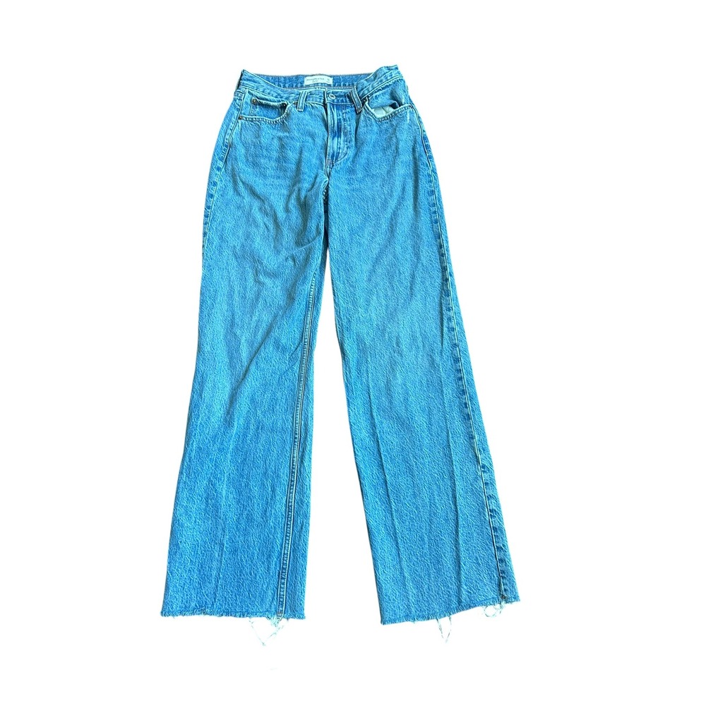 Abercrombie & Fitch The Loose High Rise Jeans Raw Hem Blue Women's 26 Long